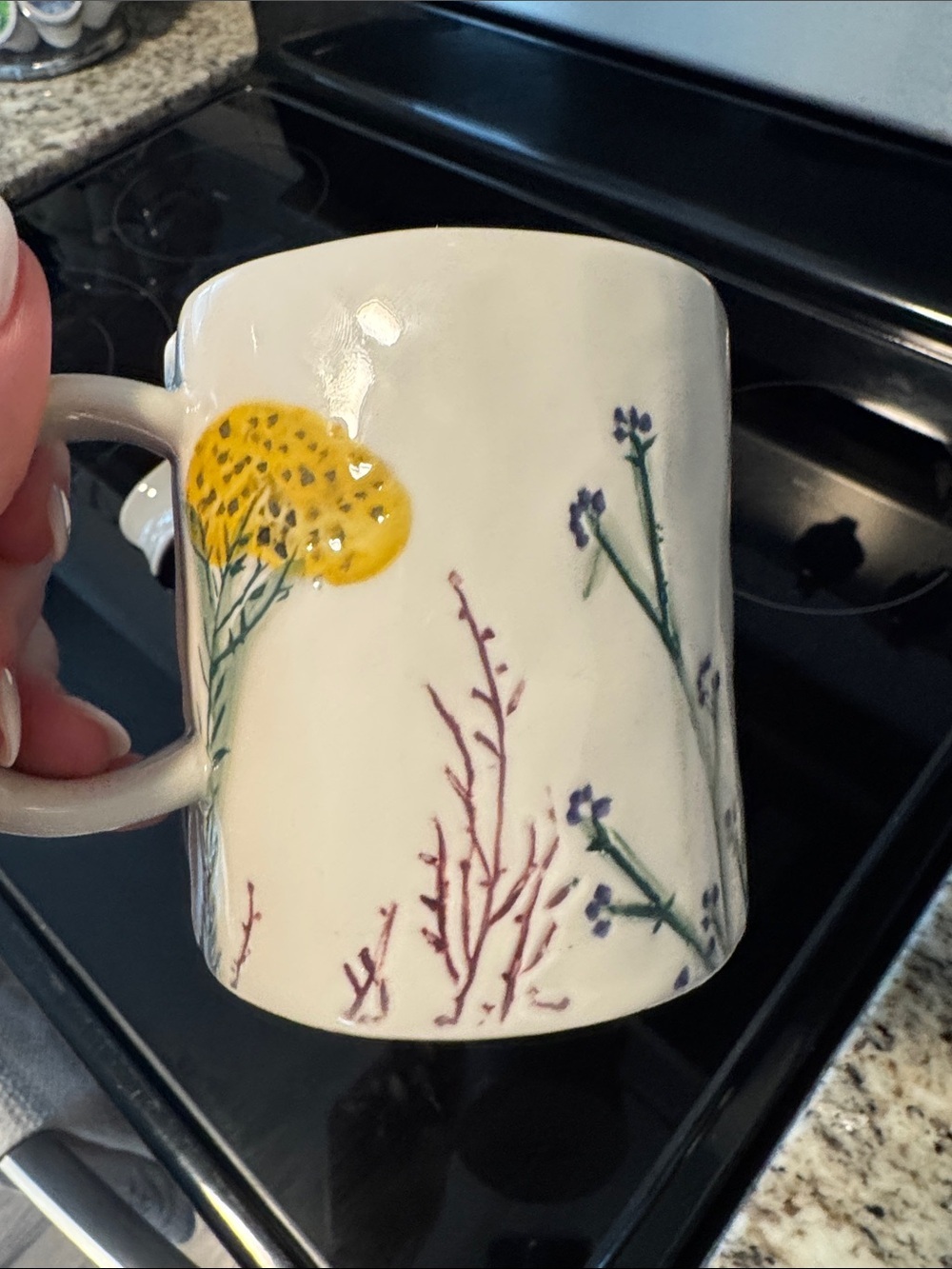 Anthropologie Monogram M Ceramic Mug with Coral Floral Accent - Picture 3 of 5